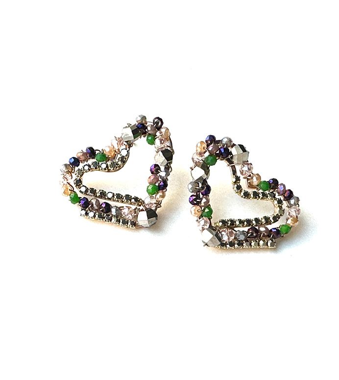 A pair of E2496 earrings with multi colored beads.