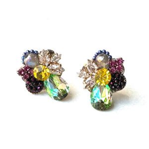 E2490 (Multi) Swarovski crystal flower stud earrings.