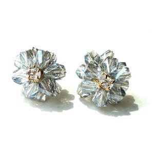 A pair of E2487 (Blue) stud earrings with diamonds.