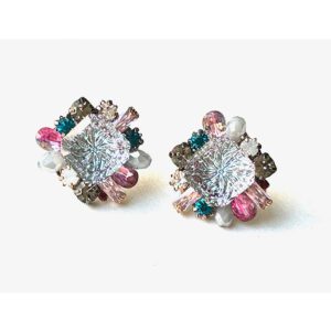 A pair of E2114 (Multi Colors) earrings with multi colored stones and crystals.