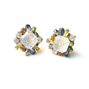 A pair of E2114 (Crystalize & Multi Colors) earrings with multi colored stones and crystals.