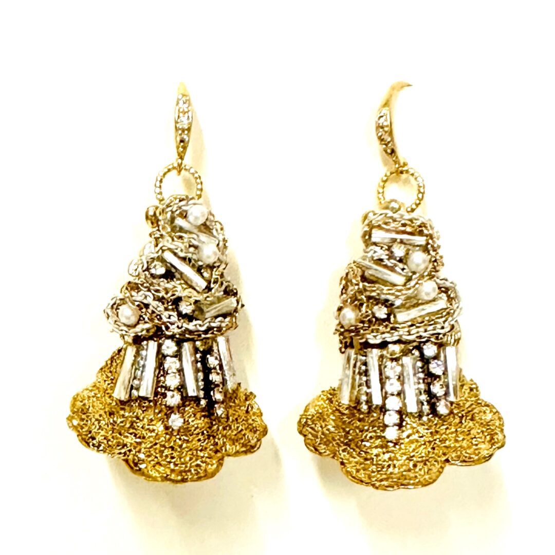 A pair of E5009 (Holiday) gold - plated earrings with crystals.